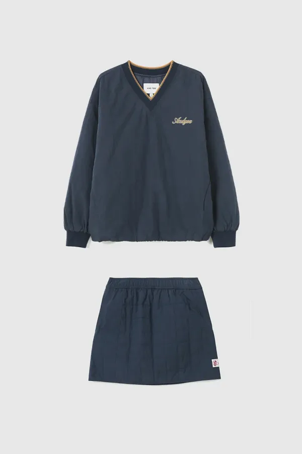 [SET]홀먼 브이넥 패딩 윈드 브레이커 + 에스코우 퀼팅 미니 스커트 (Navy)