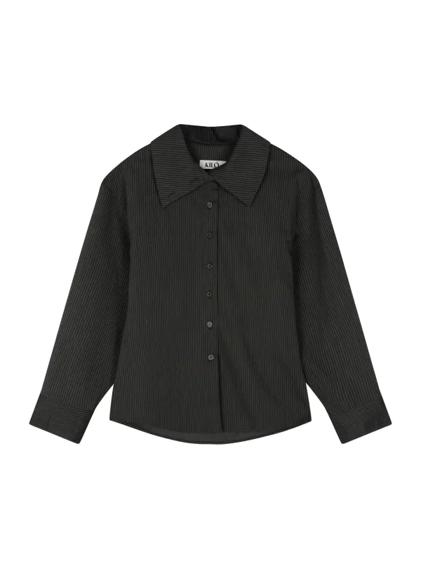 HIGH NECK SLIM-FIT SHIRT (STRIPE GRAY)