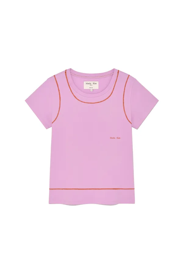 STITCH POINT SMALL LOGO TOP IN PINK