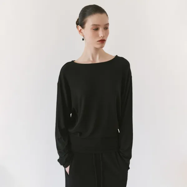 SITP5312 보트넥 드롭 숄더 티셔츠_Black
