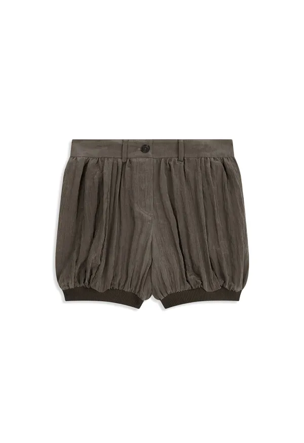 CRINKLED GATHER SHORTS, BROWN