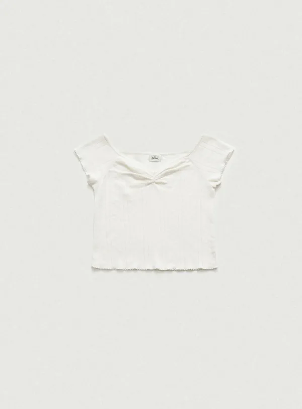 Cotton Eyelet Pintuck Knit Top_Ivory