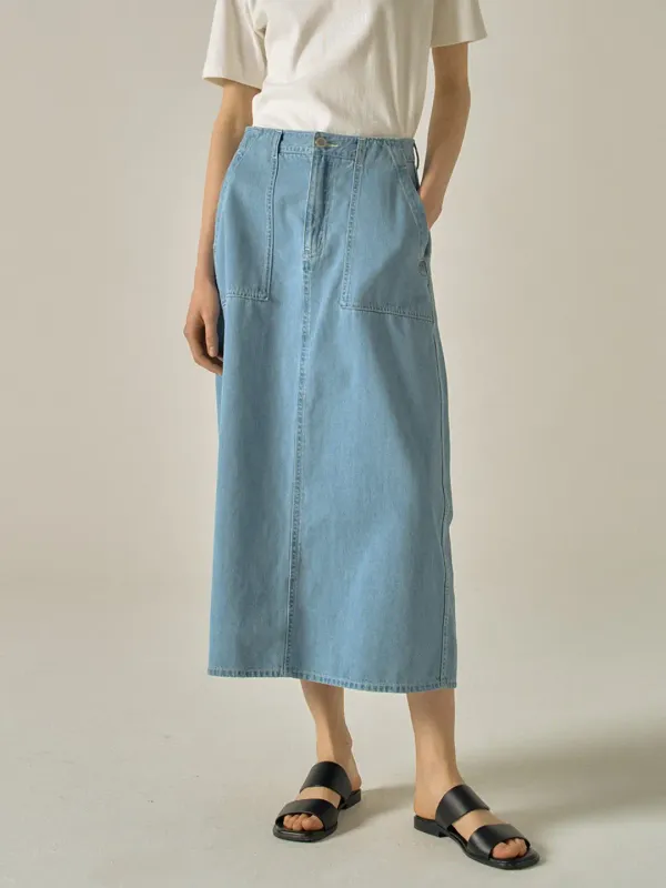 데님 퍼티그 스커트_vintage indigo