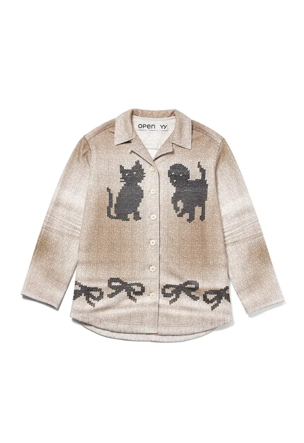 PET CLUB GRAPHIC PAJAMA SHIRT, BEIGE