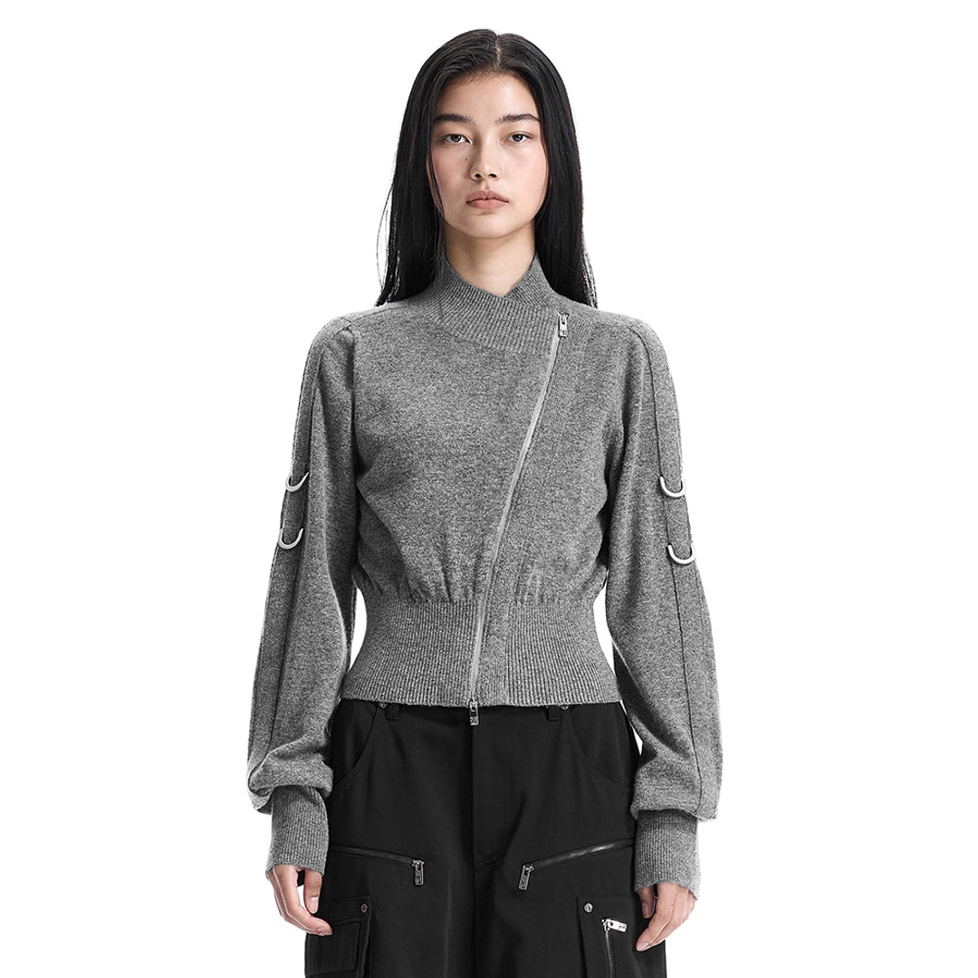 트리밍버드 Sleeve D-ring Diagonal Zip Cardigan [ Gray ] 상품 이미지 1