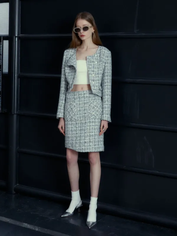 [REFURB] REMM Asymmetric Tweed Mini Skirt_Gray