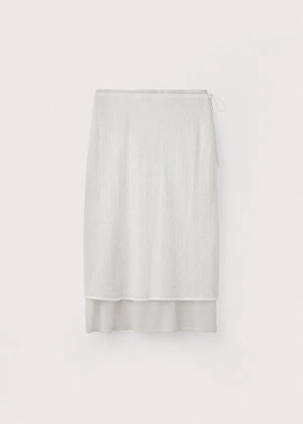 Crinkled linen layered skirt_Off white