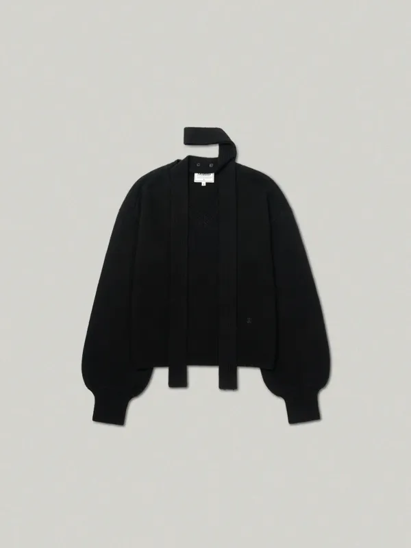 V Neck Muffler Knit - black브이넥 머플러 니트