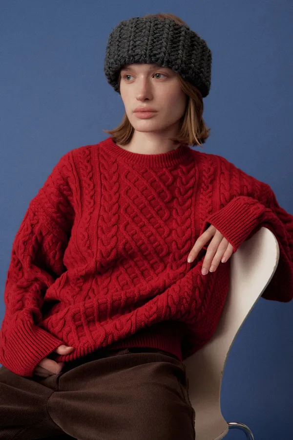 roa fisherman cable knit_red