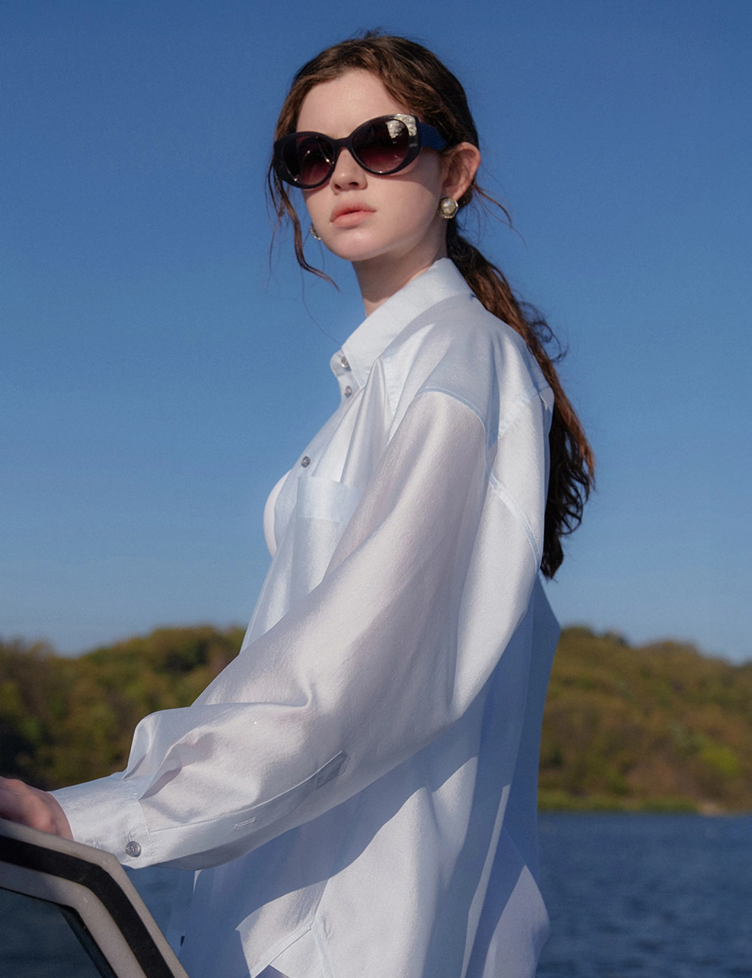 노미나떼 Veil See-Through Shirts (Light Blue) 상품 이미지 2