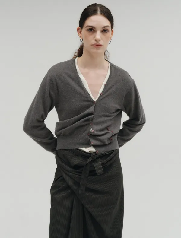 TWO WAY BUTTON CARDIGAN [GREY]