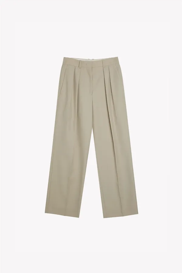 Manola Wool Pintuck Slacks (Beige)