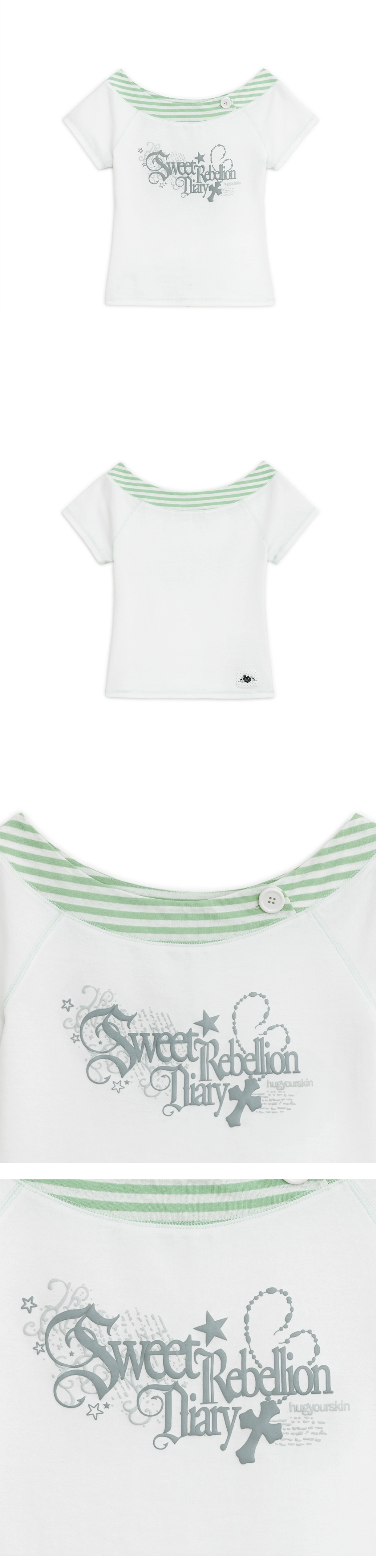 허그유어스킨 Sweet stripe boat neck T (White) 상품 이미지 1