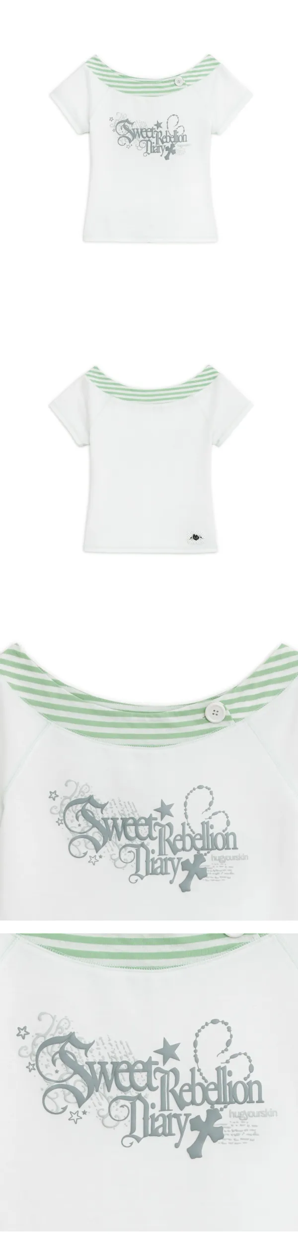 Sweet stripe boat neck T (White)