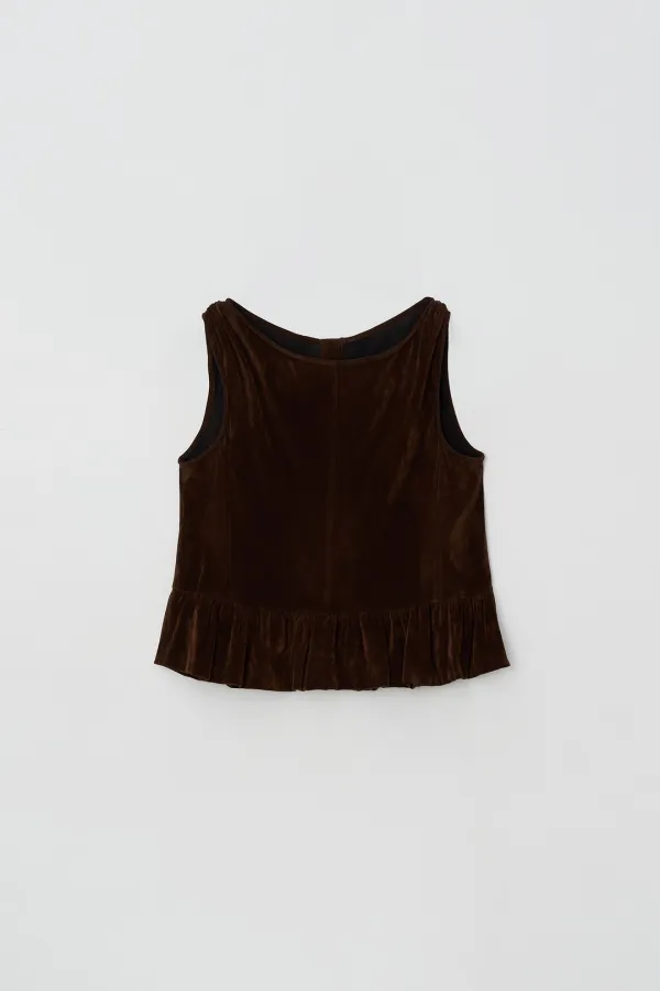 [2차] Ruffled Velvet Blouse (brown)