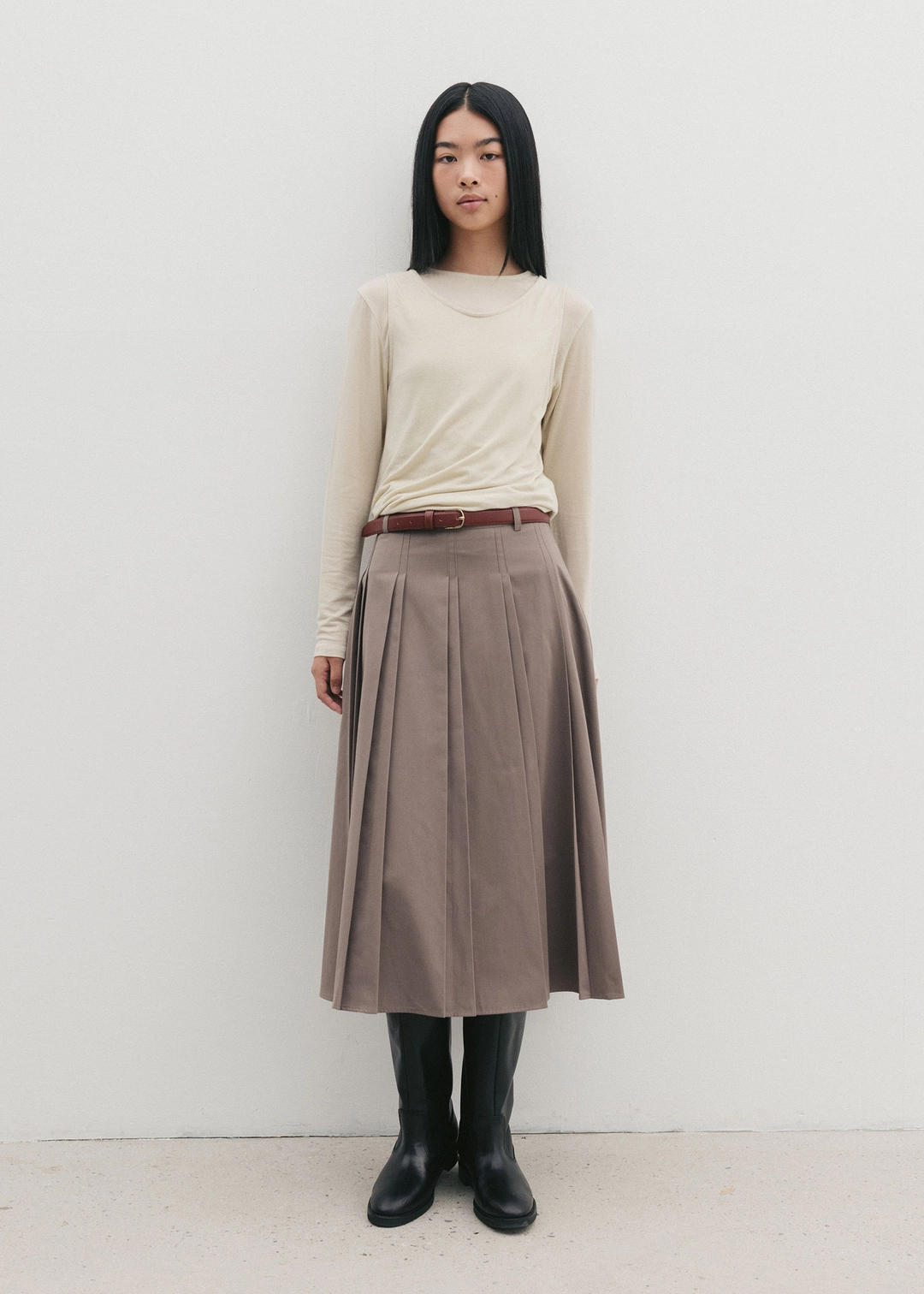 더라이 Pintuck Pleats Midi Skirt(Brown) 상품 이미지 2