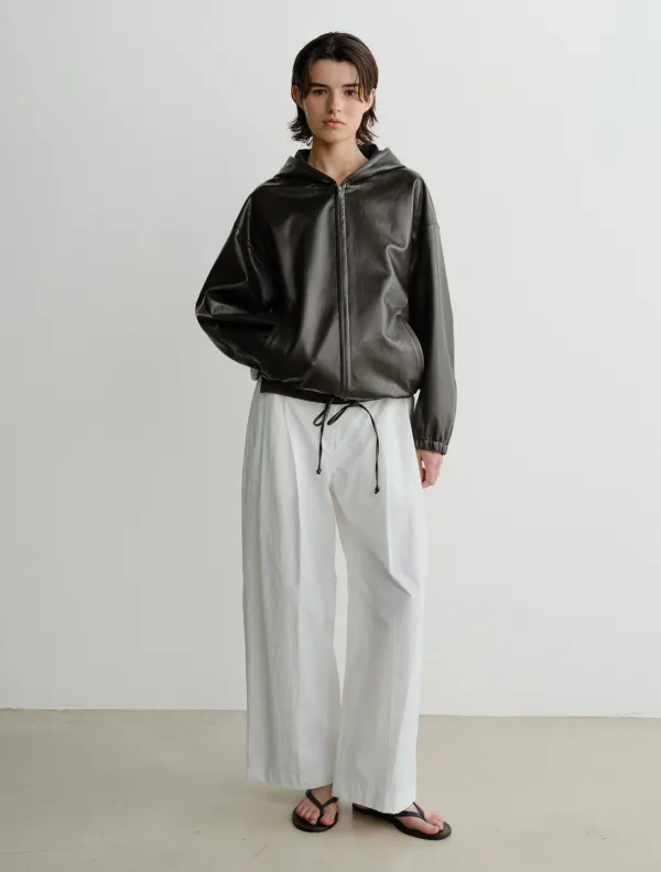 Faux Leather Hoodie Jumper (Dark Brown)