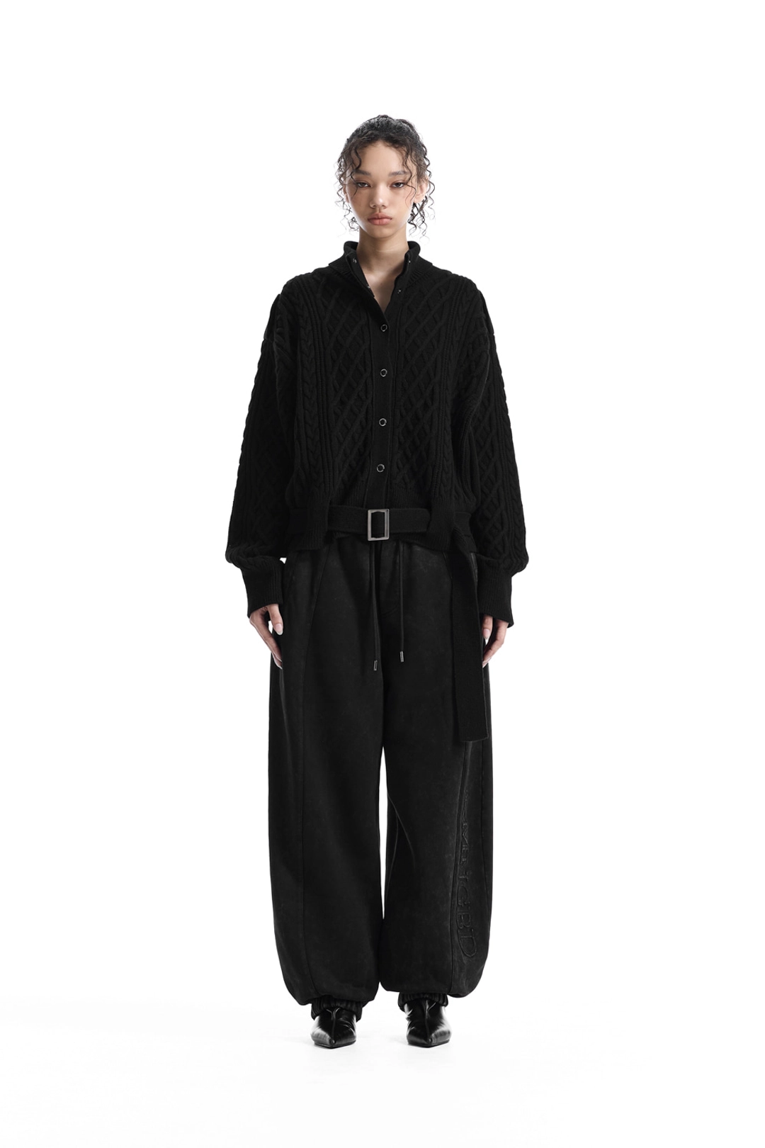 트리밍버드 Belted Fisherman Knit Jacket [ Black ] 상품 이미지 2