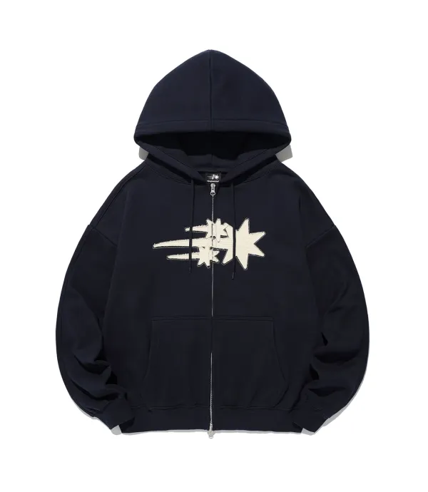 3star applique hoodie zip up[navy]