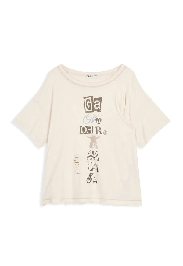 SCOOP NECK PHONETIC TEE, CREAM