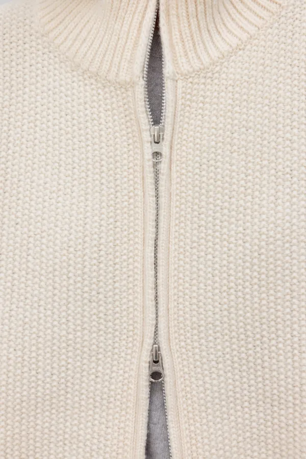 Shetland Wool Zip-Up Cardigan (Ivory)