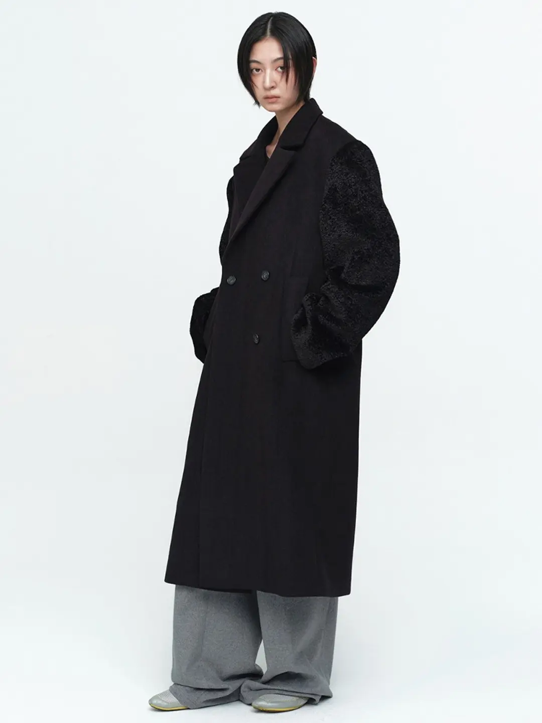 밀로 우먼 Fur Mixed Double Coat [Black] 상품 이미지 1