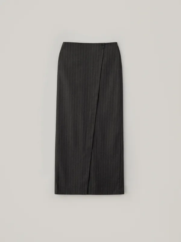 Warm Stripe Wrap Maxi Skirt - Charcoal