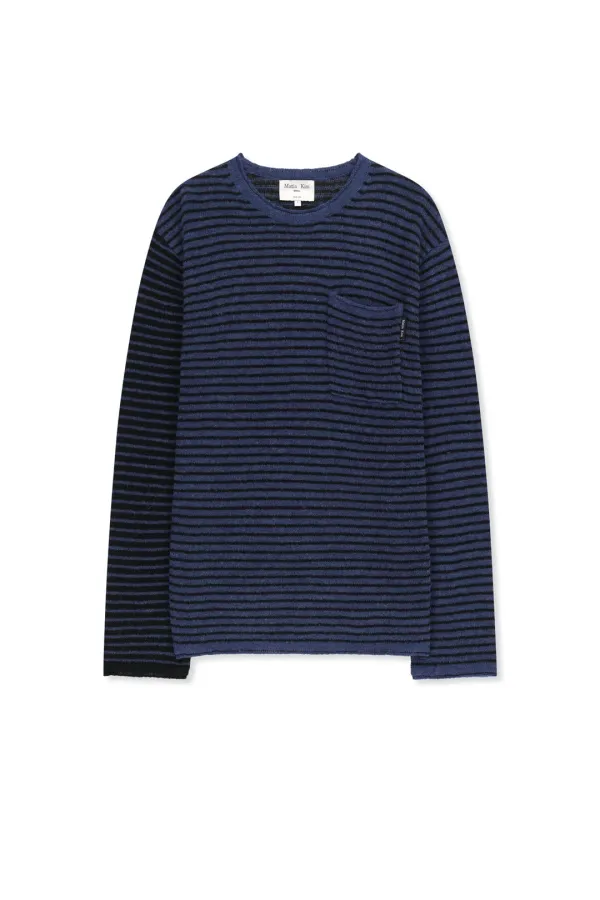 MULTI STRIPE ALPACA BLENDED KNIT PULLOVER IN BLUE