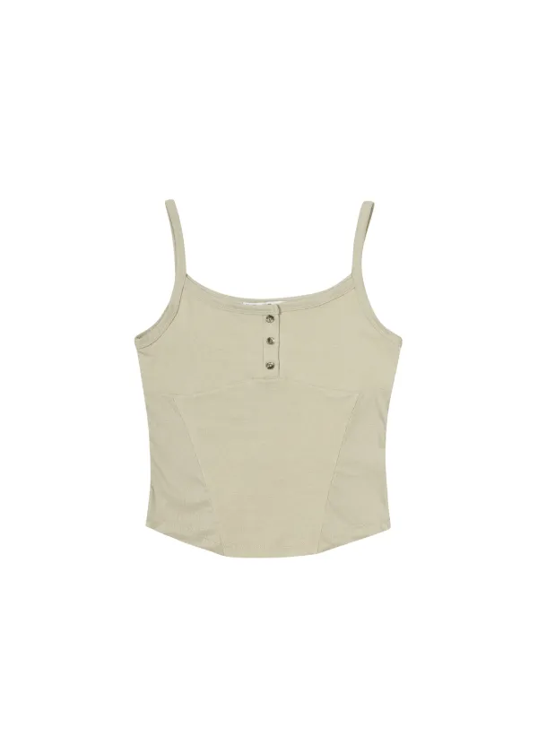 BUTTON UP SLEEVELESS, BEIGE