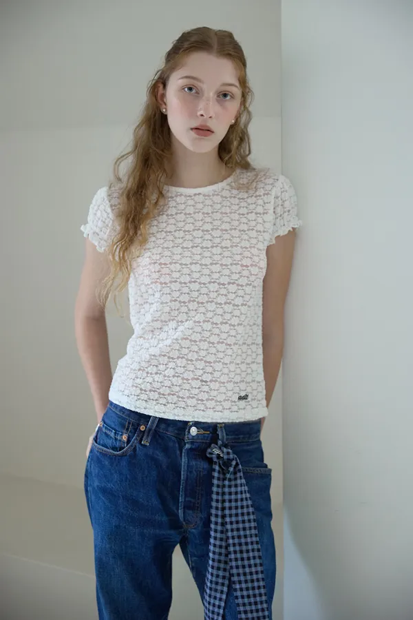 Lace puff sleeve blouse_ivory