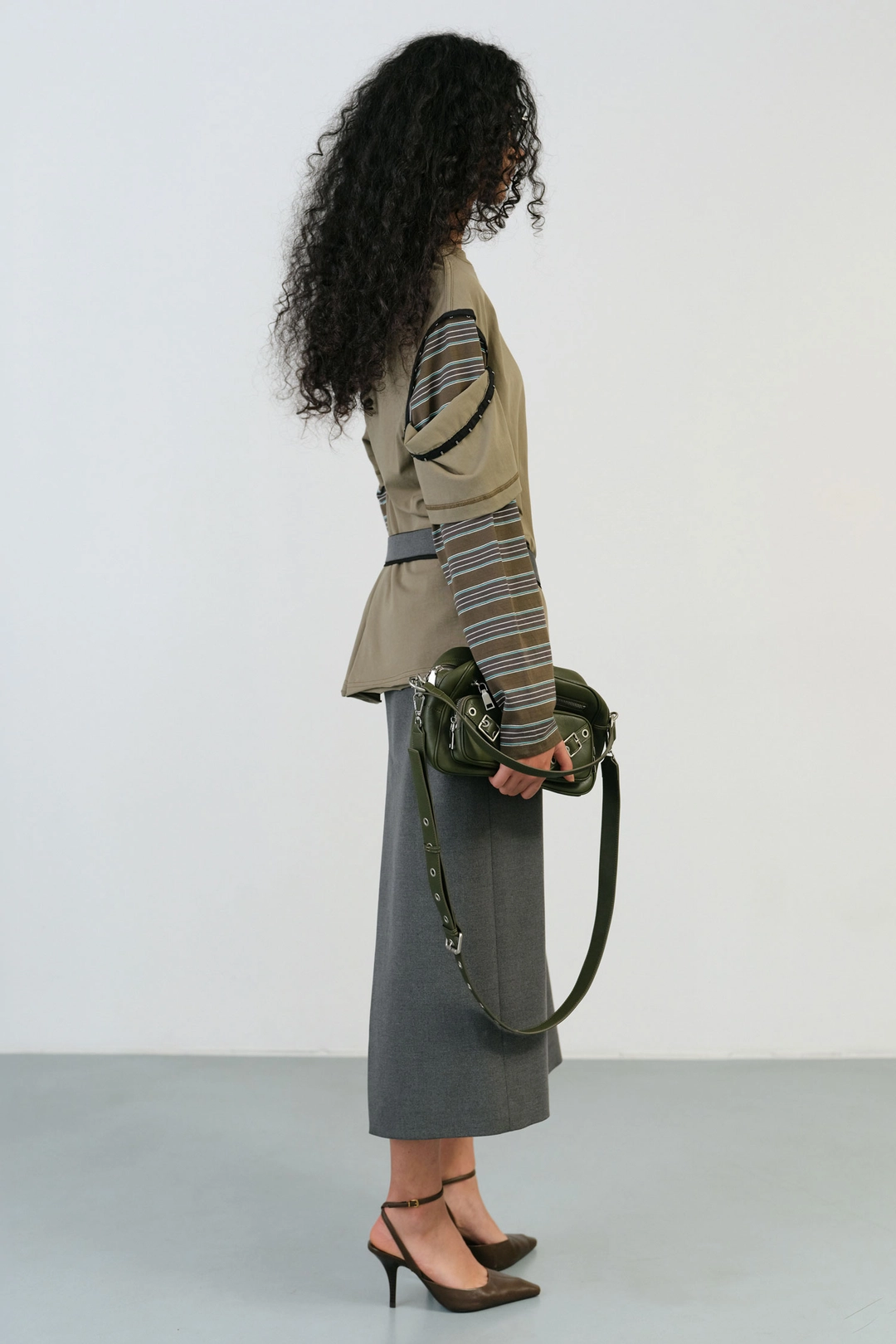 인스턴트펑크 TIE BELTED LONG SKIRT - GREY 상품 이미지 3