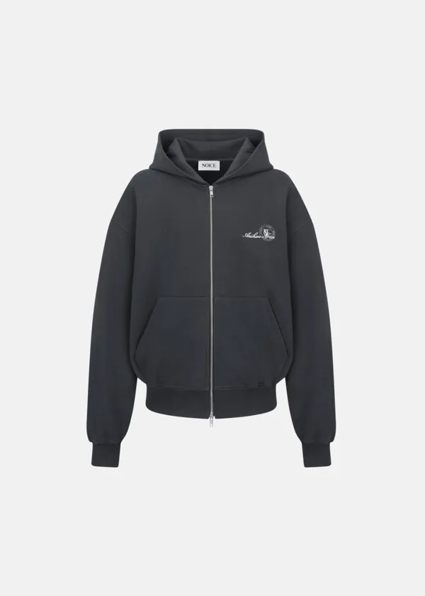 W NOICE STAMP ZIP HOODIE - DARK GRAY