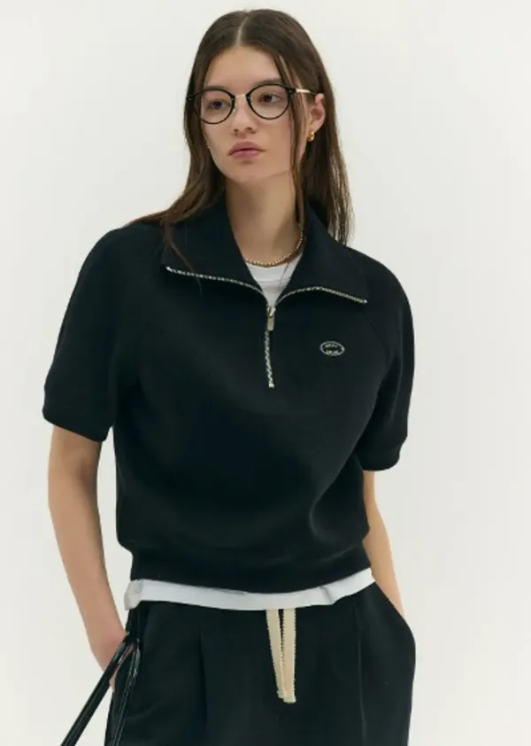 VOLUME HALF ZIP-UP SWEATSHIRT (moat black) [이영은 착용]