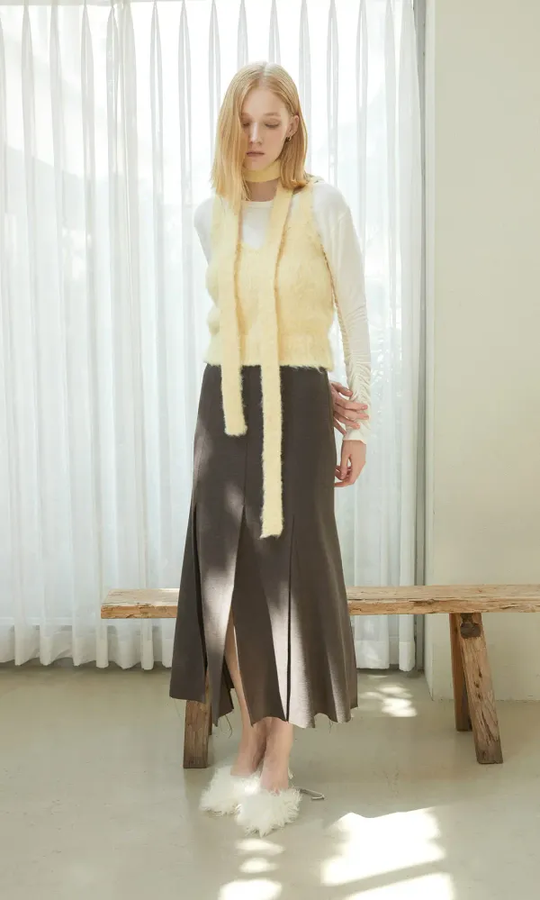 Char Pleated Wool Skirt_Dark Brown