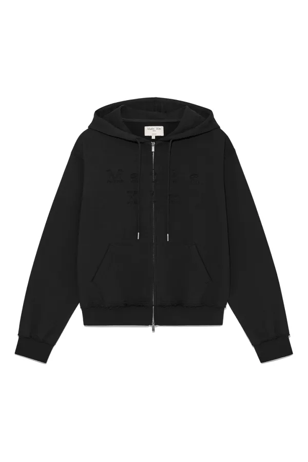 APPLIQUE CUTTED LOGO HOODY ZIP UP IN BLACK