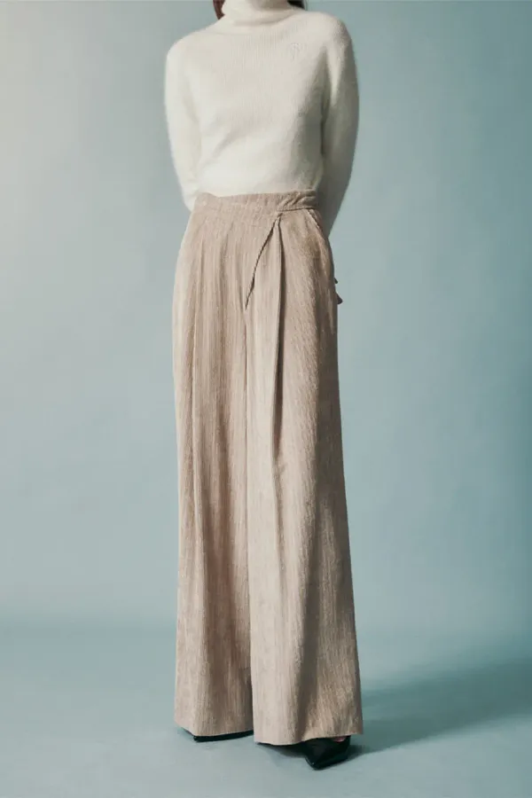WOOL BLEND CORDUROY WIDE PANTS MOCHA