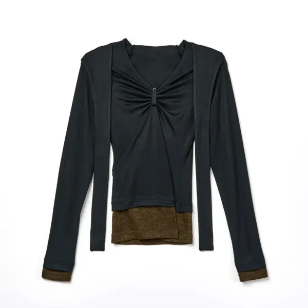 LAYERED SHIRRING HOODIE (BLACK)