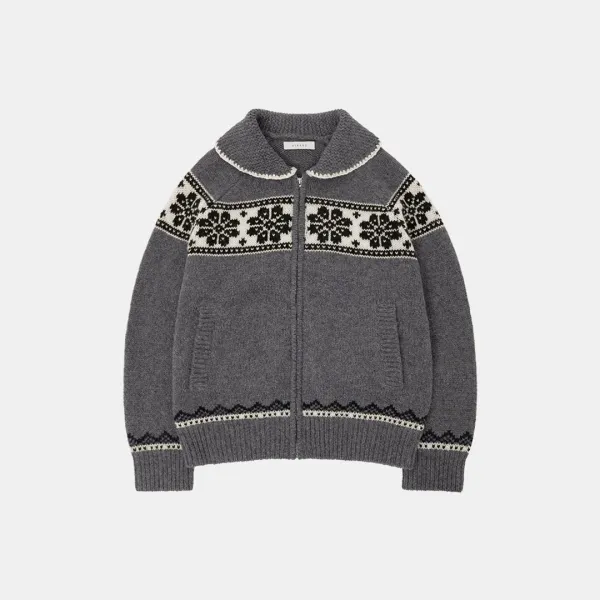 SIKN2163 플라워 자카드 니트 집업_Melange gray