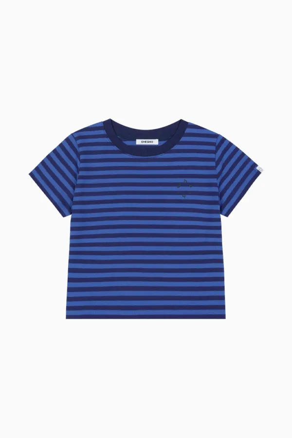 STRIPE LOGO CROP T-SHIRT, BLUE