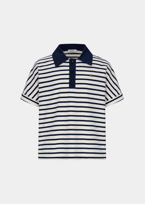 W STRIPED POPLIN POLO T-SHIRT - NAVY