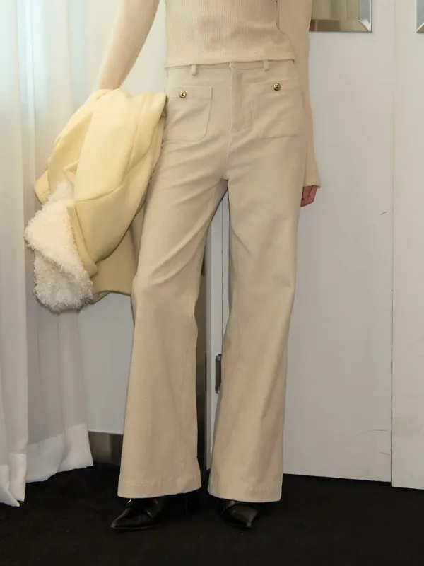 Button Point Coduroy Pants_ Ivory