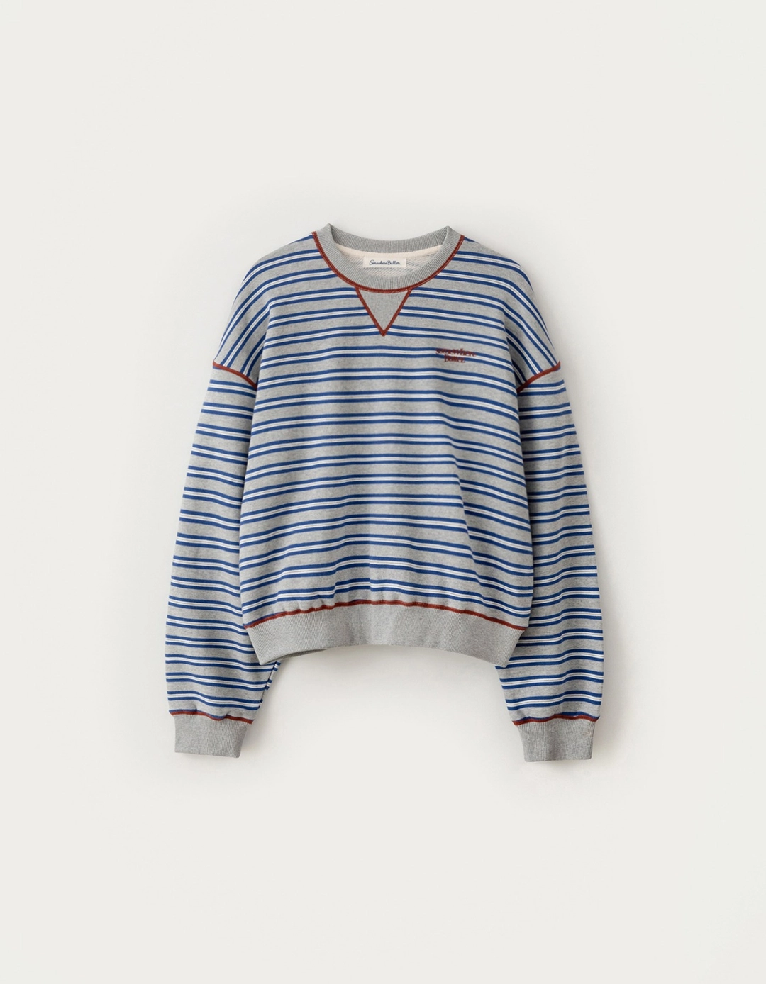 썸웨어버터 Small Wave Logo Stripe Sweatshirt - Grey 상품 이미지 1