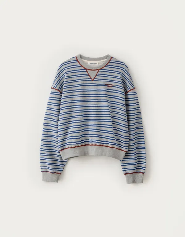 Small Wave Logo Stripe Sweatshirt - Grey