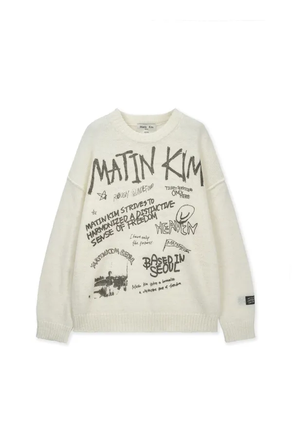 GRAFFITI ARTWORK KNIT PULLOVER IN IVORY