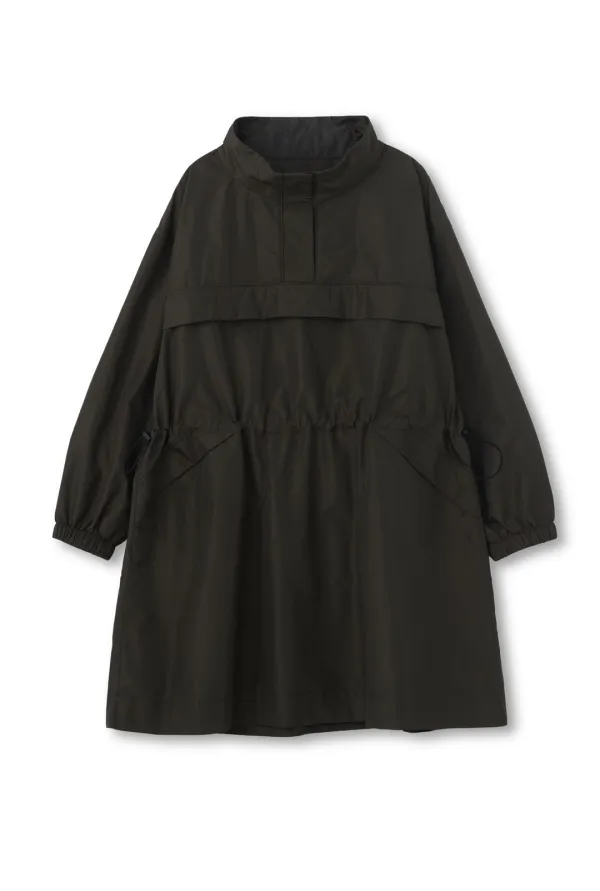 CINCHED ANORAK MIDI DRESS (BROWN)