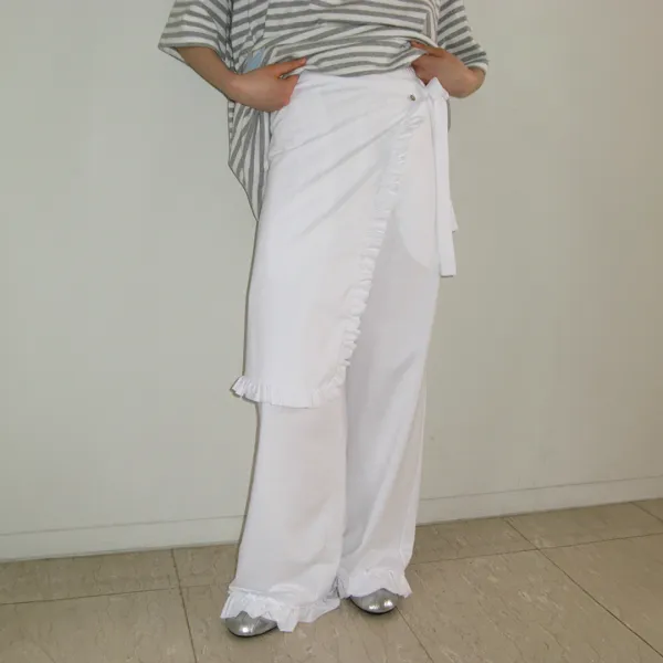 RUFFLE WRAPOVER PANTS WHITE