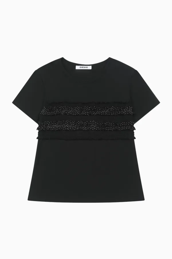 [6/4 예약배송] DOT FRILL T-SHIRT, BLACK