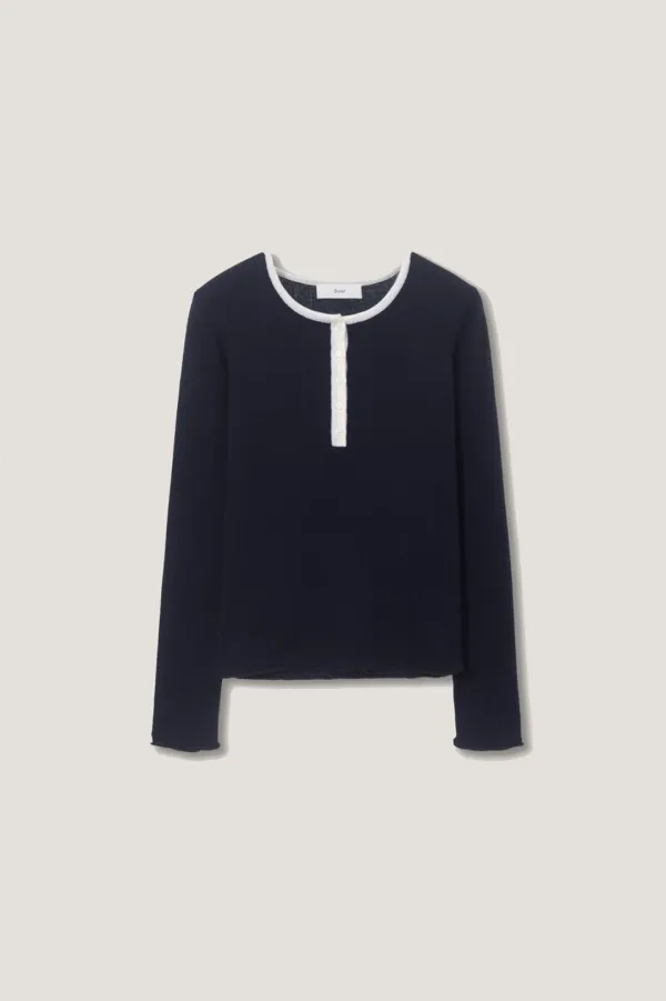 BUTTONED ROUND-NECK KNIT TOP NAVY_UDSW6A205N2