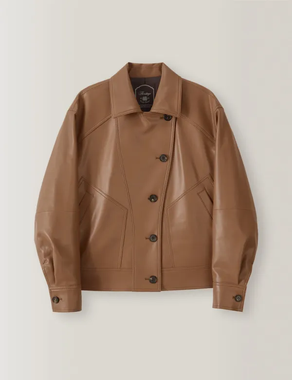 Italy Naked Lambskin Leather Blouson (Cognac)