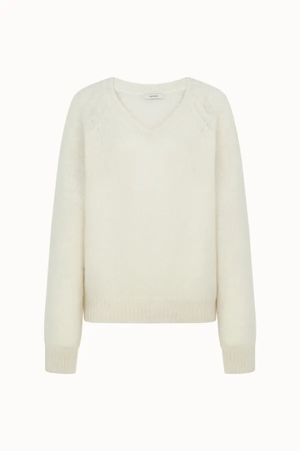 Alpaca V-Neck Knit Top[LMBEWIKN297]-Ivory